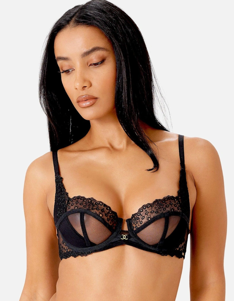 Rebel Cut Out Embroidered Non Padded Balcony Bra (Second Sizes) - Black