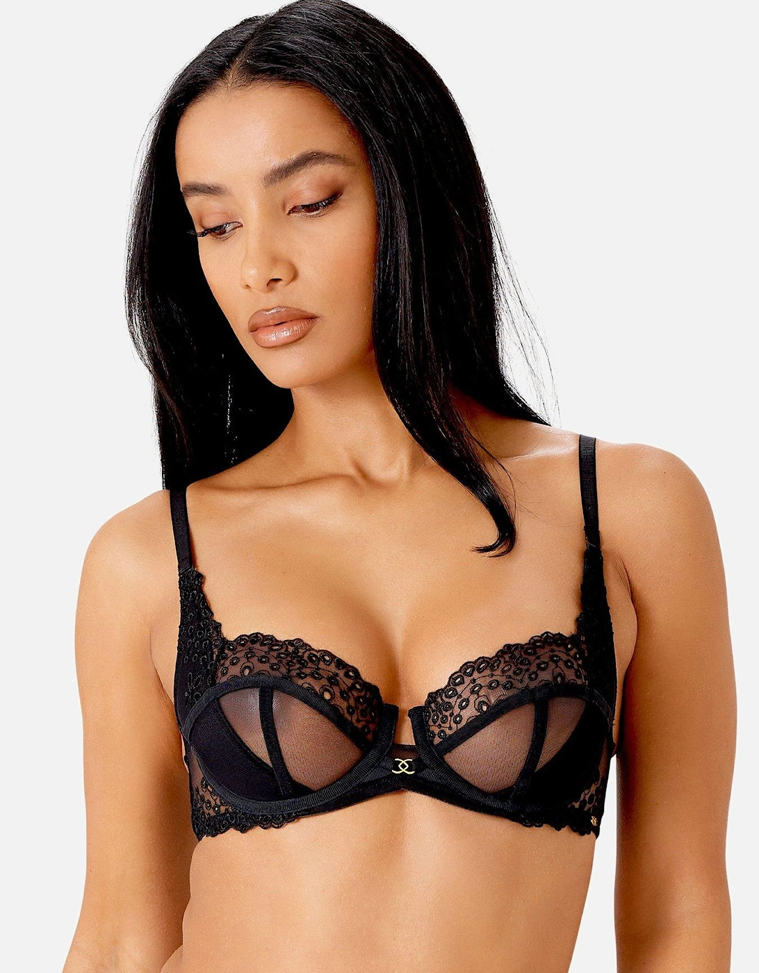 Rebel Cut Out Embroidered Non Padded Balcony Bra (Second Sizes) - Black, 2 of 1