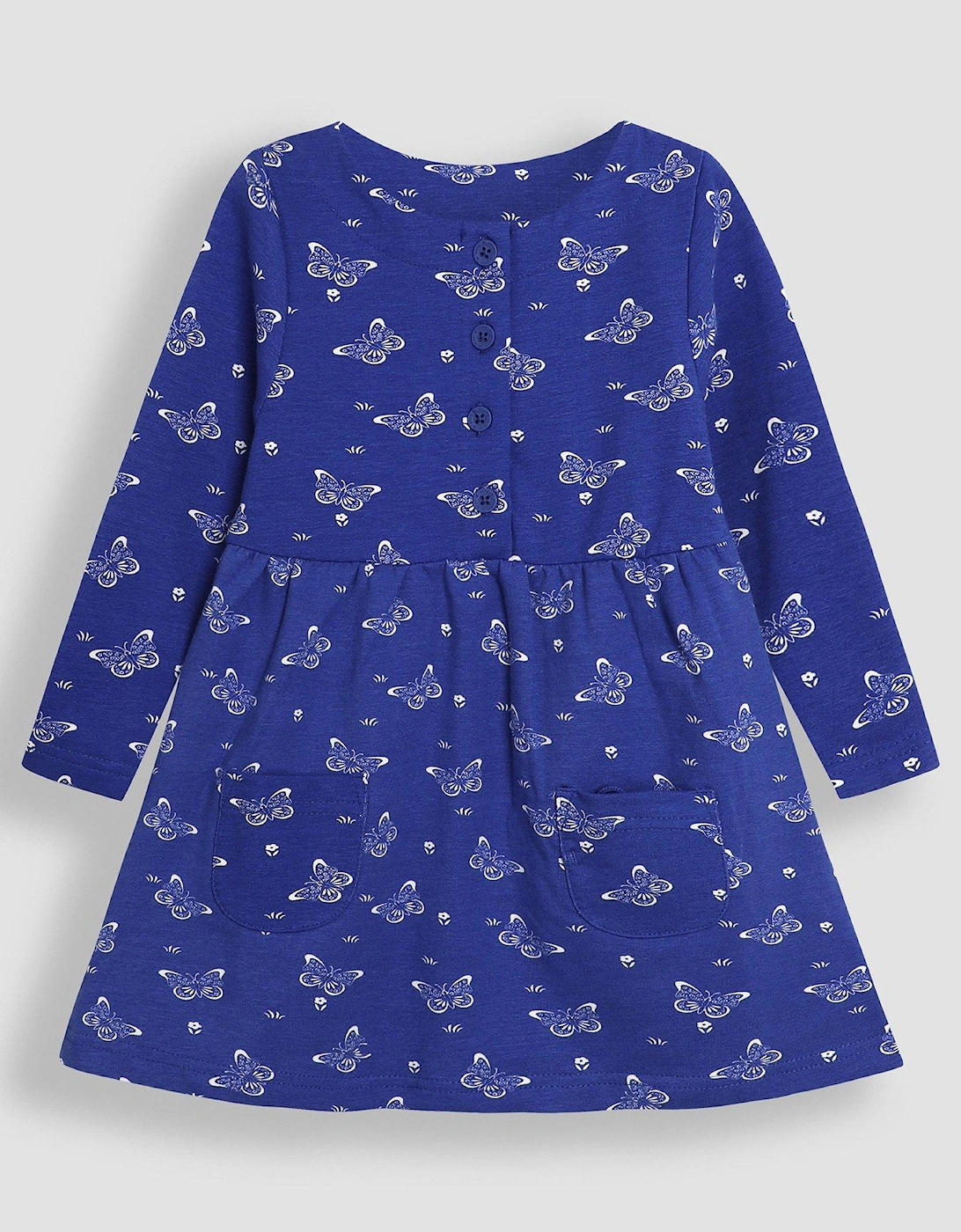 Girls Butterfly Print Button Front Dress - Blue, 6 of 5