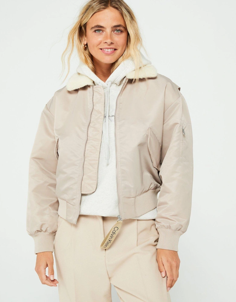 Satin Aviator Jacket - Beige