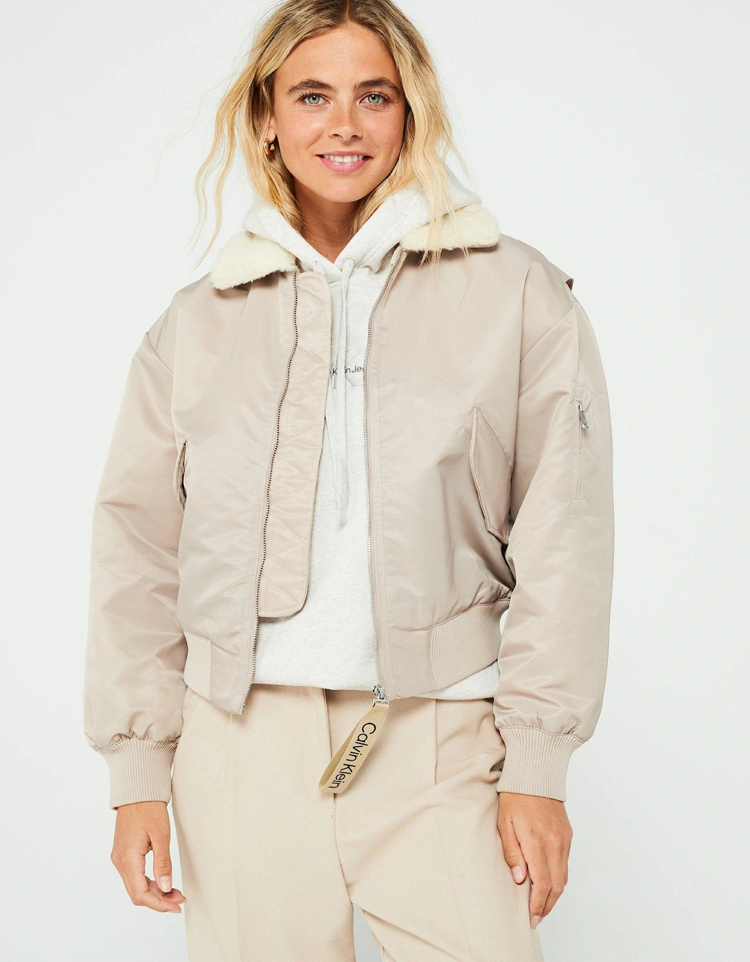 Satin Aviator Jacket - Beige, 7 of 6