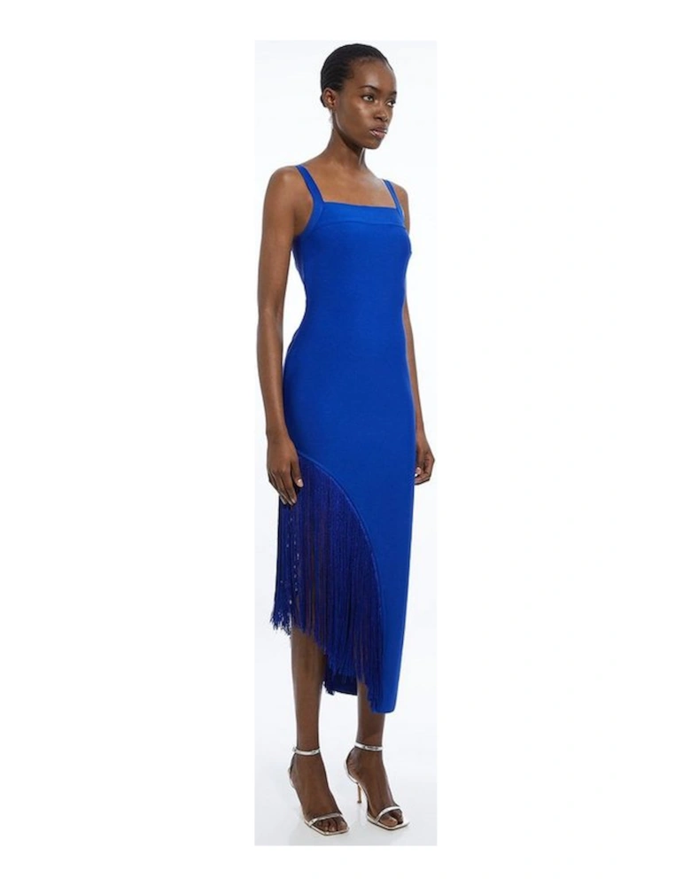 Figure Form Bandage Asymmetric Fringe Hem Knit Dress