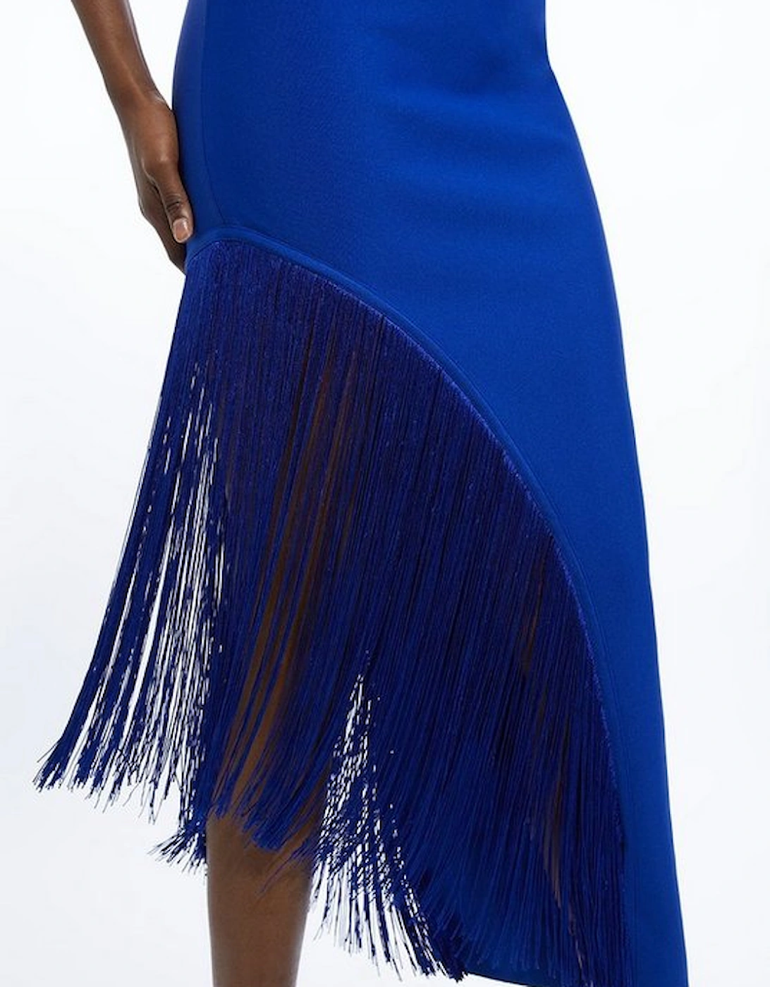 Figure Form Bandage Asymmetric Fringe Hem Knit Dress