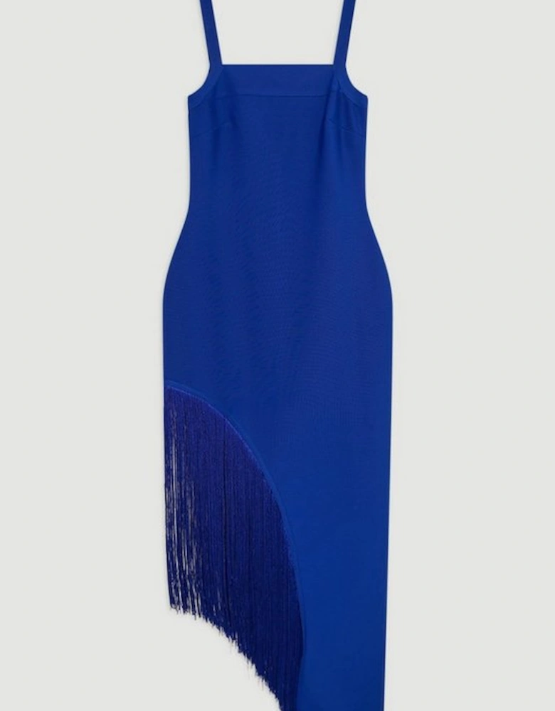 Figure Form Bandage Asymmetric Fringe Hem Knit Dress