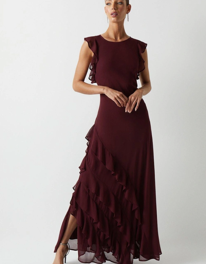 Mega Ruffle Georgette Bridesmaid Maxi Dress