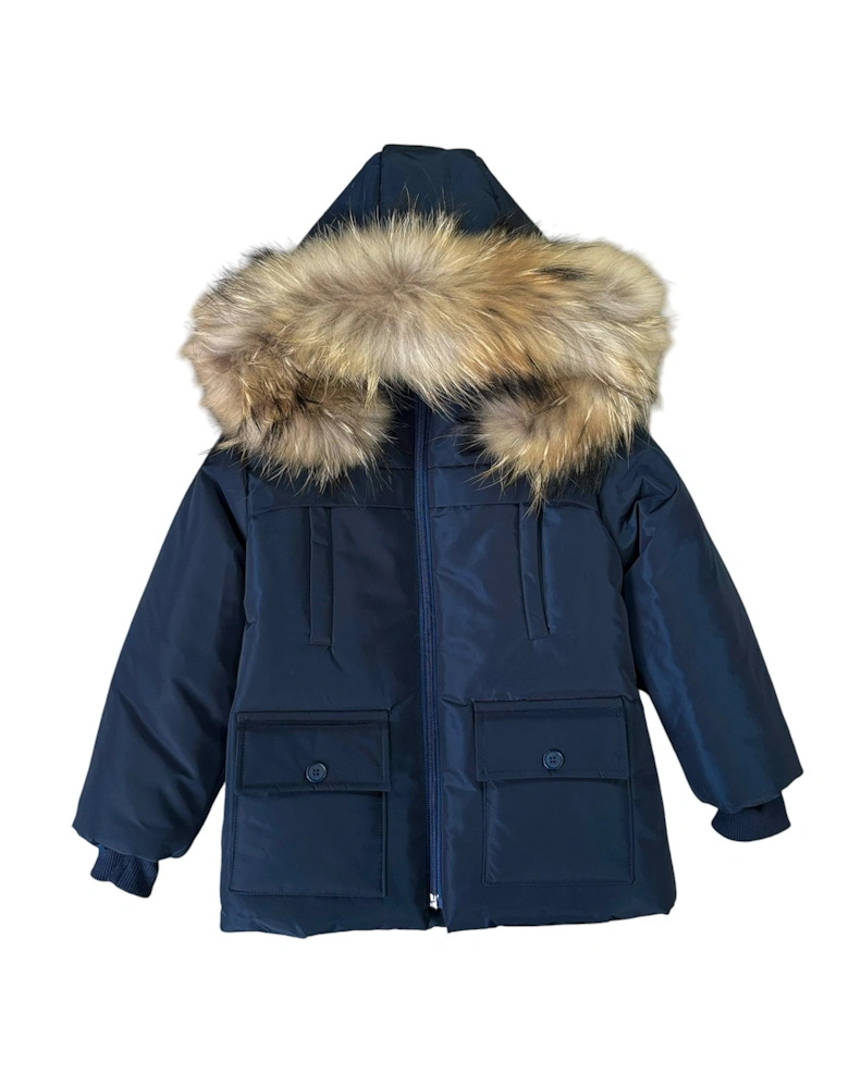 Navy Fur Trim Parka Coat