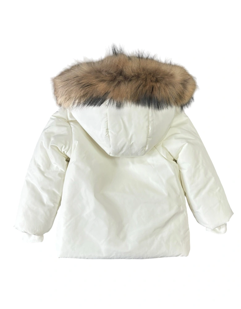 Cream Fur Trim Parka Coat