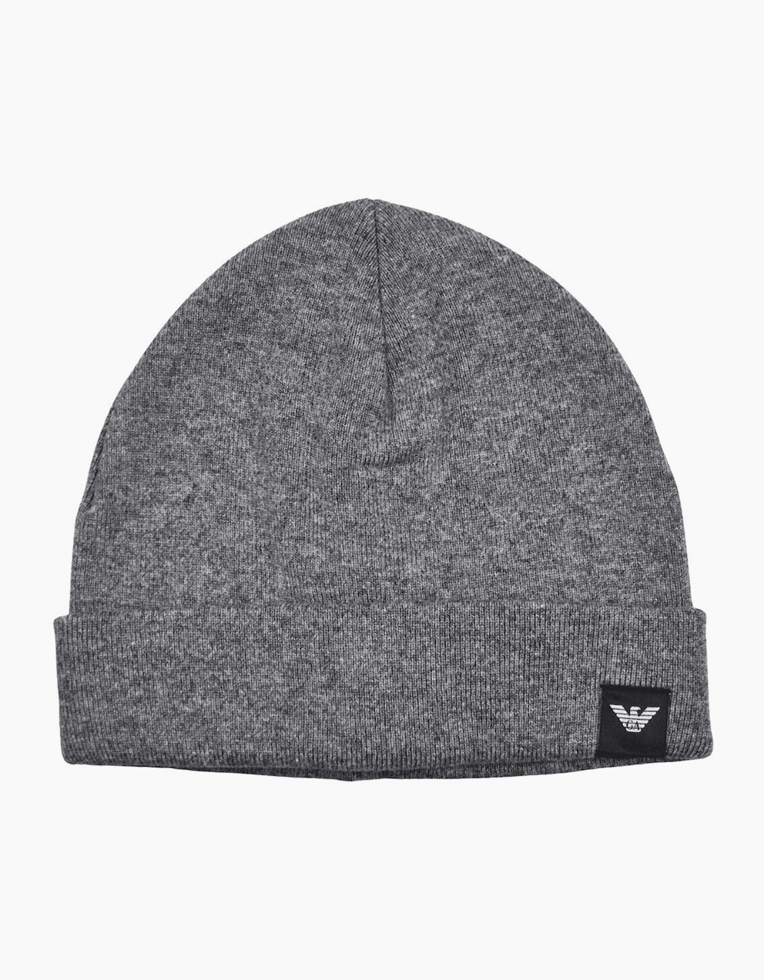 Emporio Armani Men's Grey Patch Logo Beanie Hat Size 3