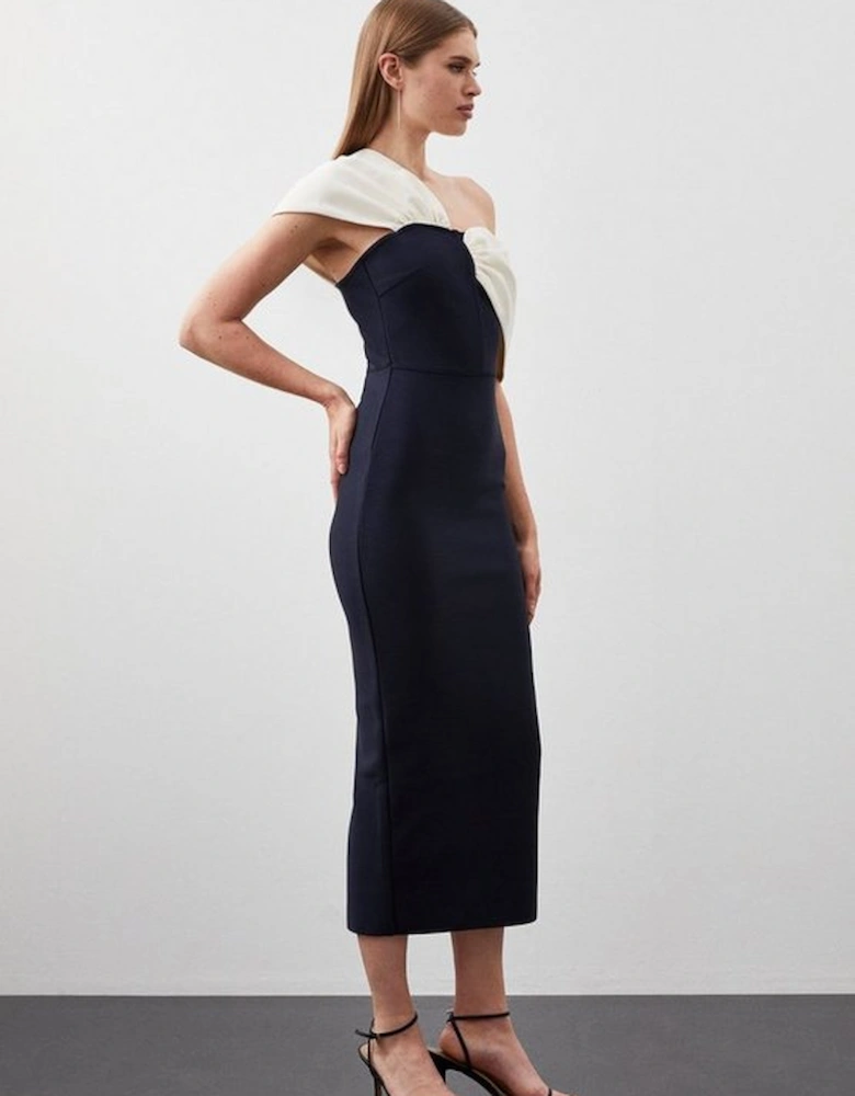 Petite Figure Form Bandage Asymmetric Strap Midi Dress