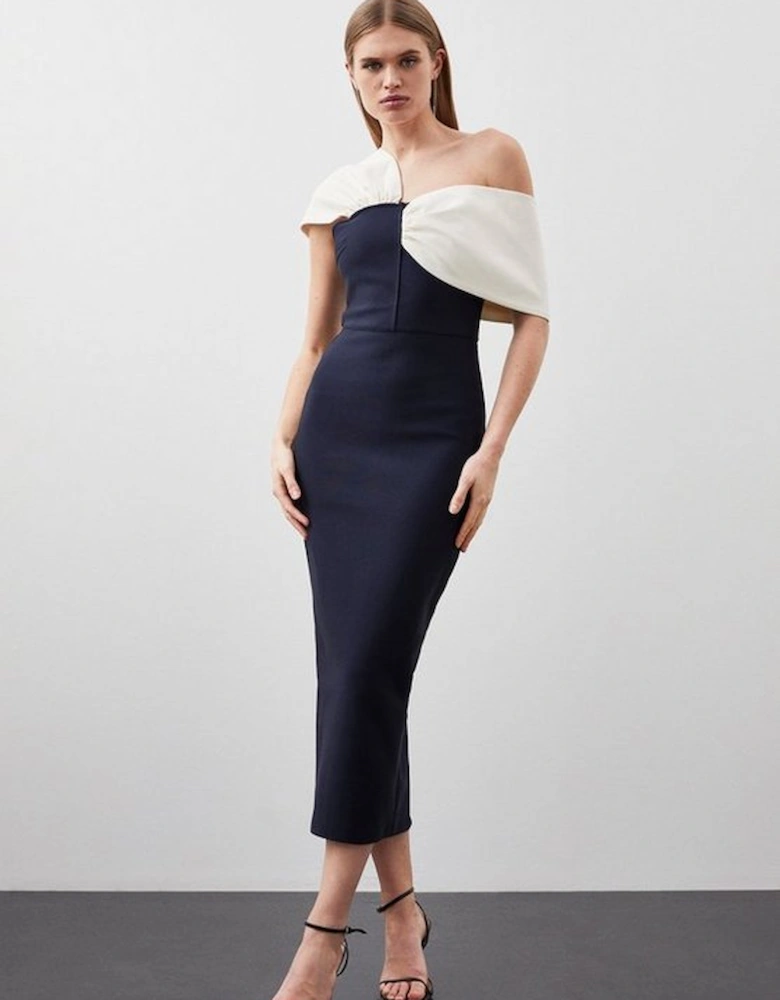 Petite Figure Form Bandage Asymmetric Strap Midi Dress