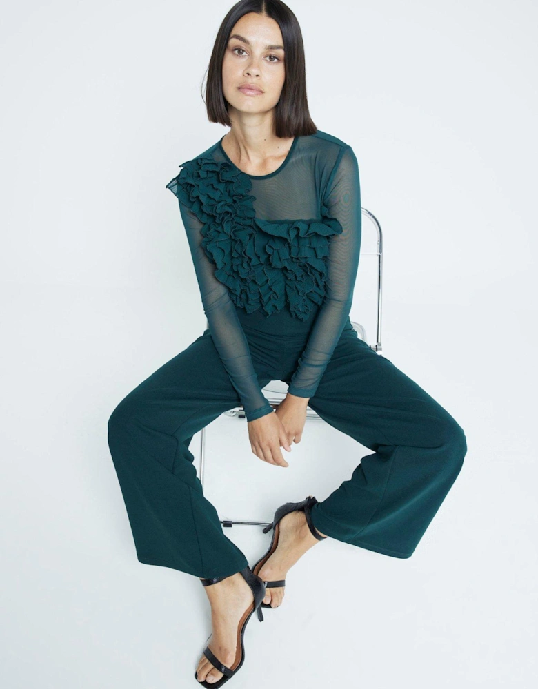 Volume Frill Jumpsuit - Dark Green