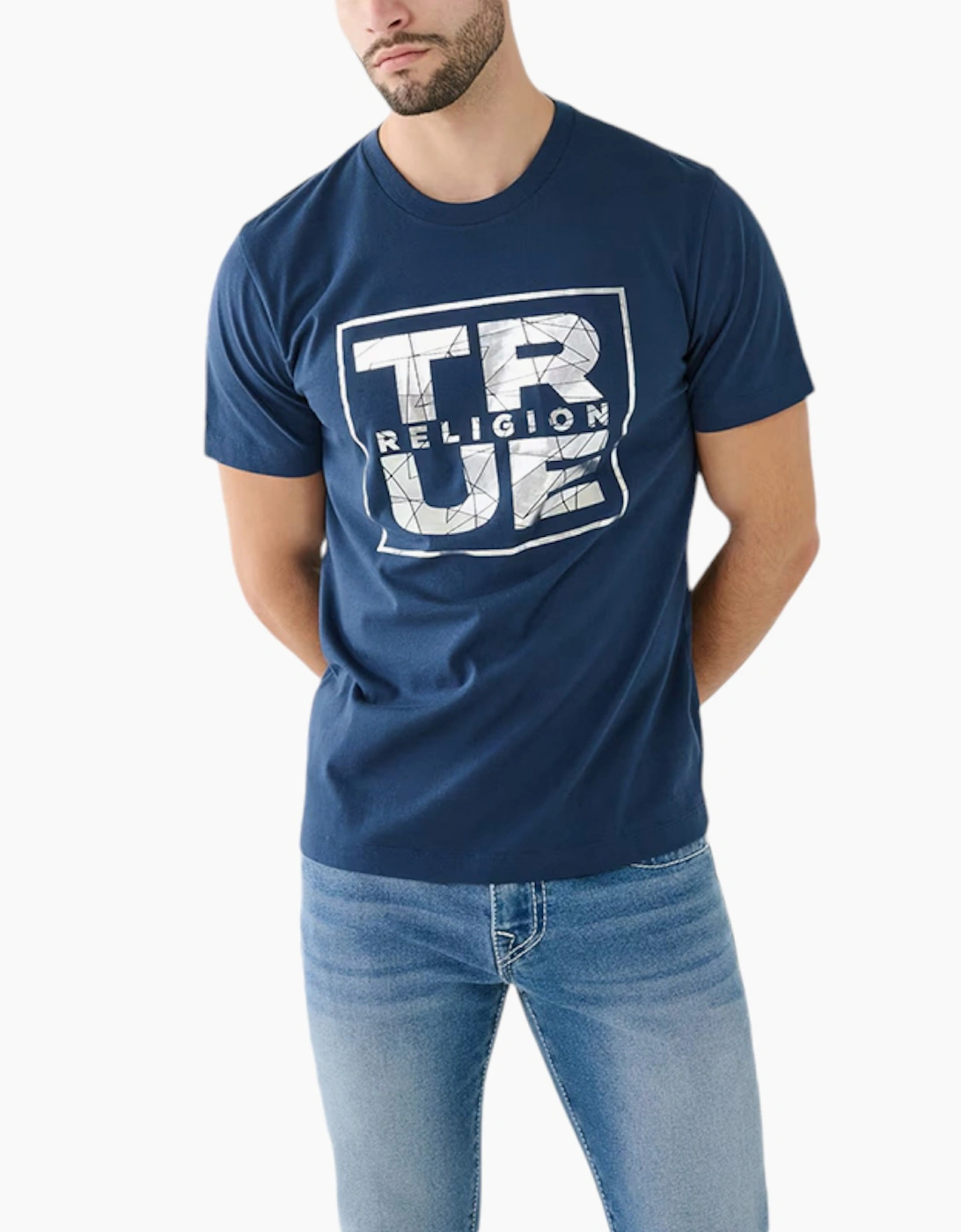 True Religion Men's True Religion 107812 Mens T Shirts Short Sleeve Buddha Soft Summer Crew Neck Tee - Navy