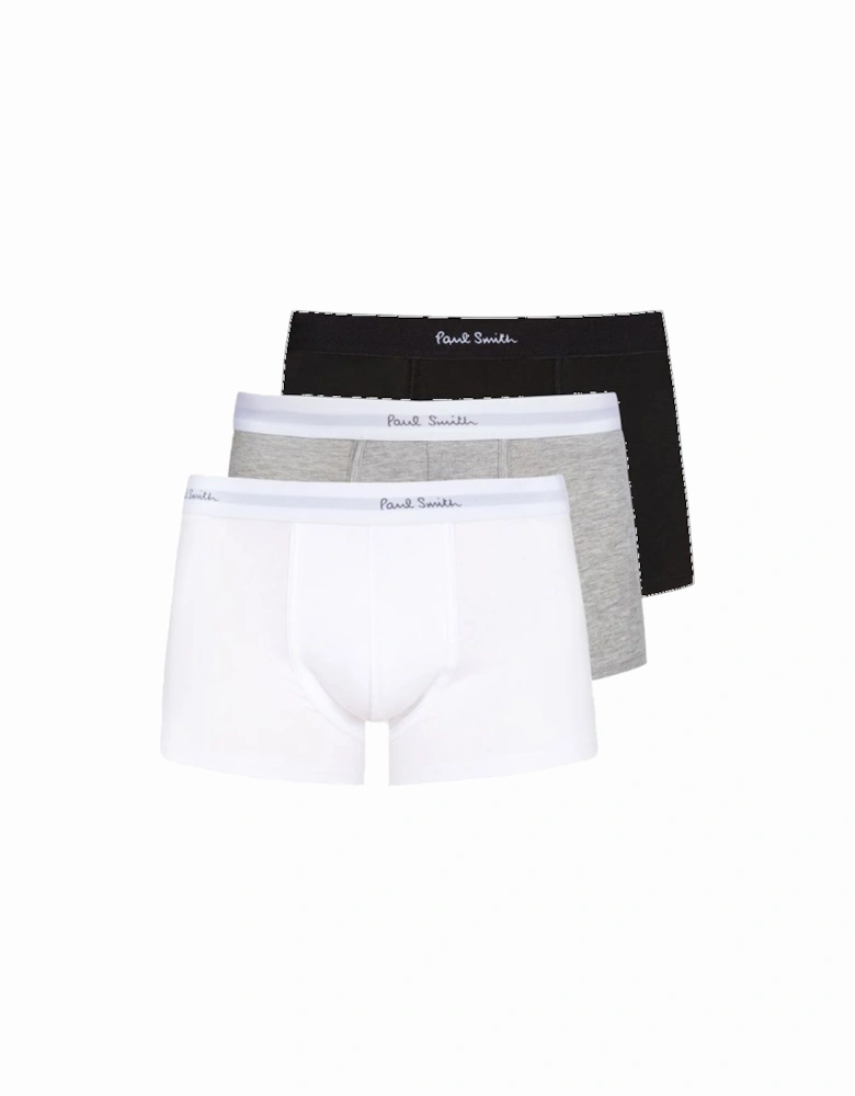 3-Pack Plain Mix Boxer Trunks, Black/Grey/White