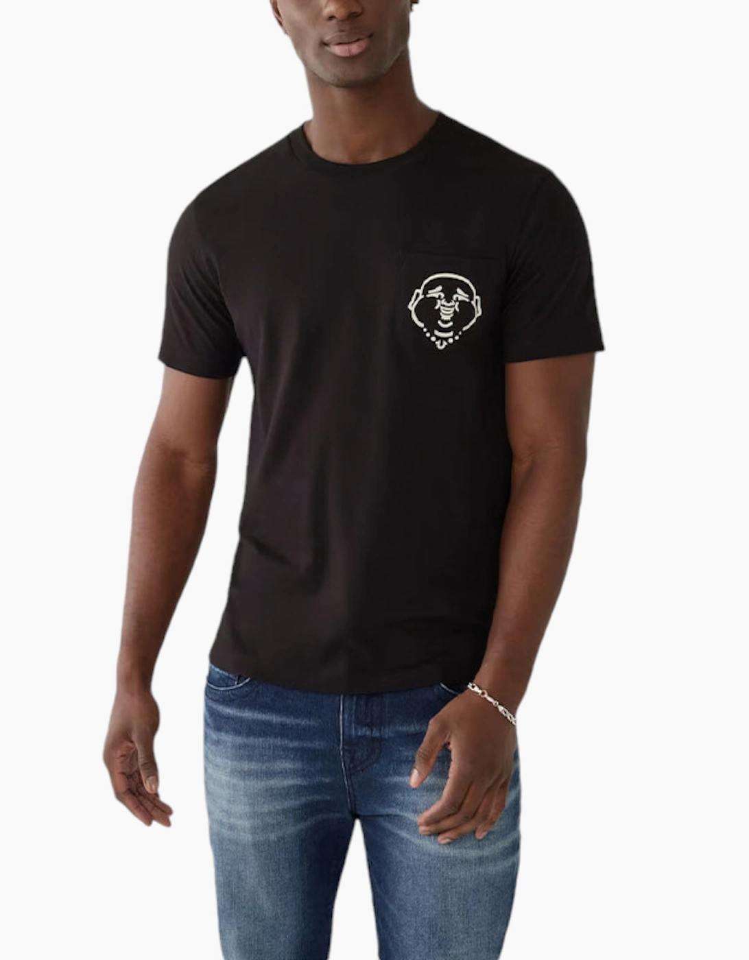 Men's True Religion 107699 Mens T Shirts Short Sleeve Buddha Summer Crew Neck Tee NEW - Black - Size: 36
