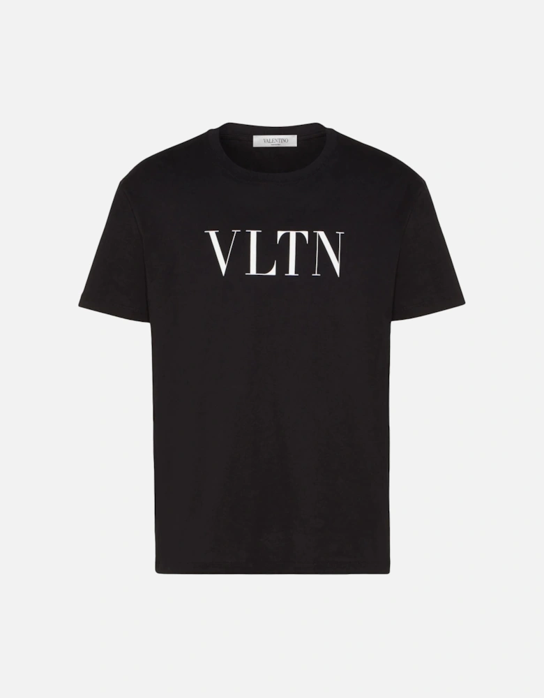 White Bold VLTN Print Logo T-Shirt in Black