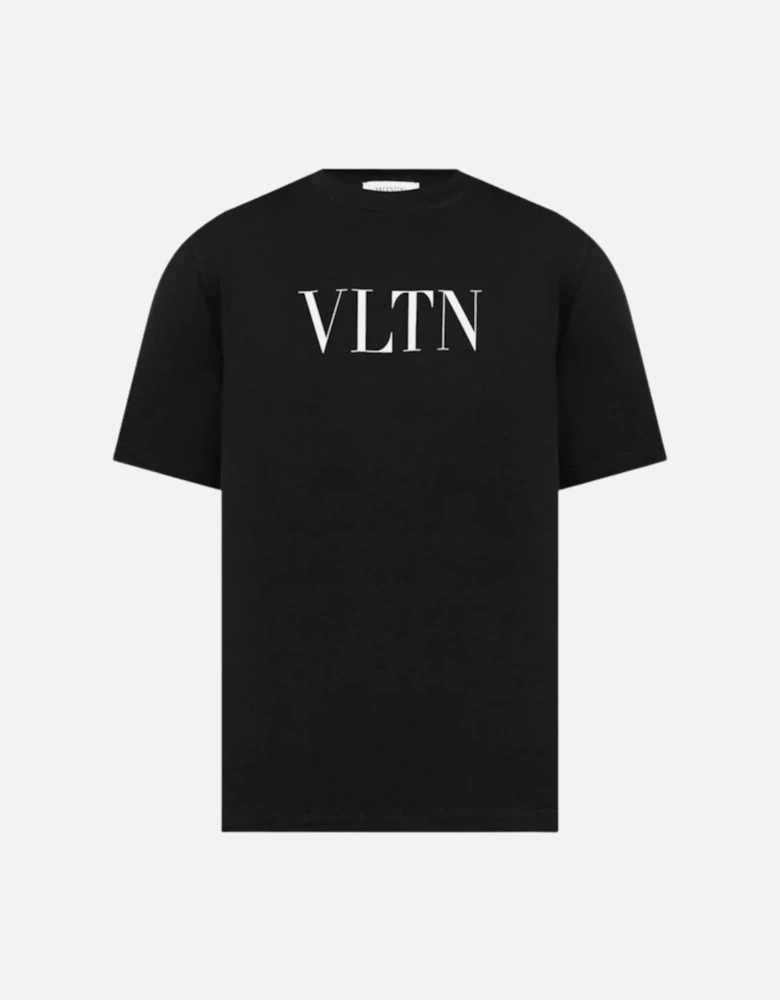 White Bold VLTN Print Logo T-Shirt in Black