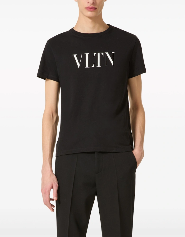 White Bold VLTN Print Logo T-Shirt in Black