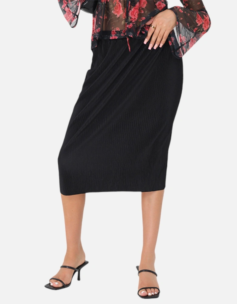 ELLE Womens Midi Skirts Elasticated Waist Ladies Casual Bottom Black