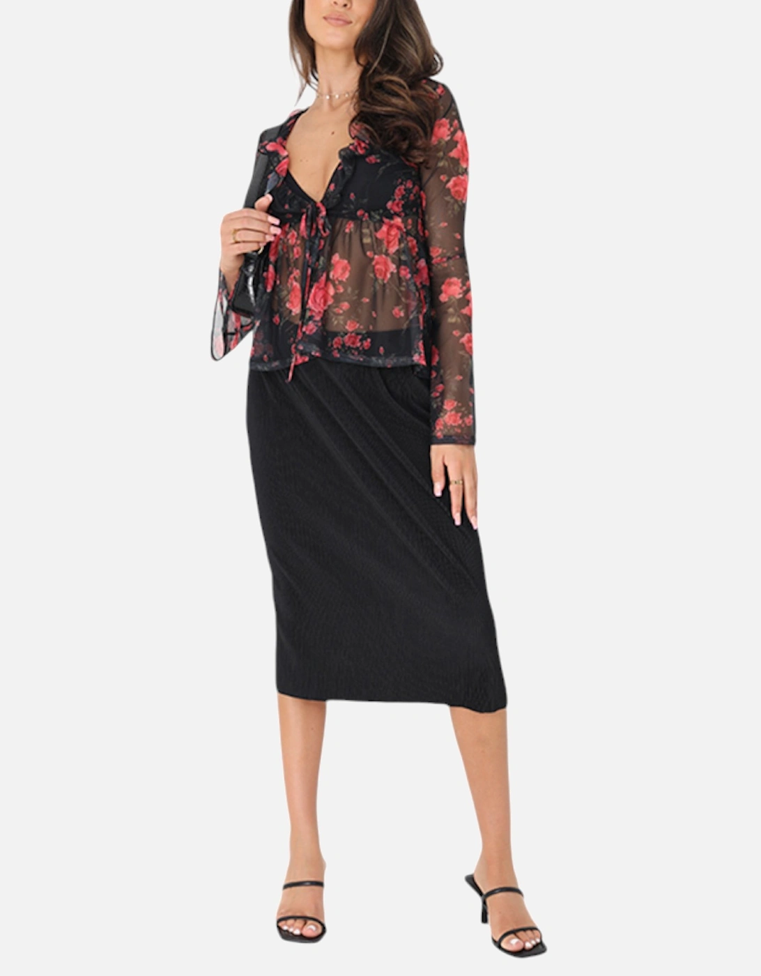 ELLE Womens Midi Skirts Elasticated Waist Ladies Casual Bottom Black