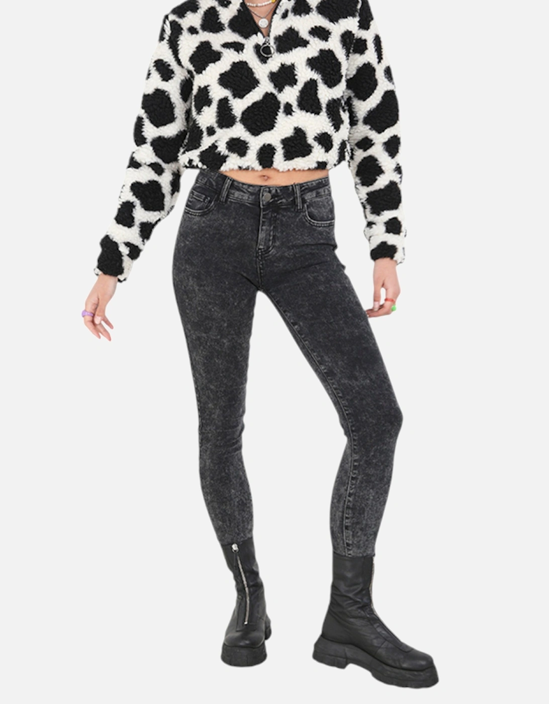 Women's BRAVE SOUL MARBLE Womens Denim Jeans Slim Fit Casual Skinny Leg Trousers Pants - Black - Size: 14