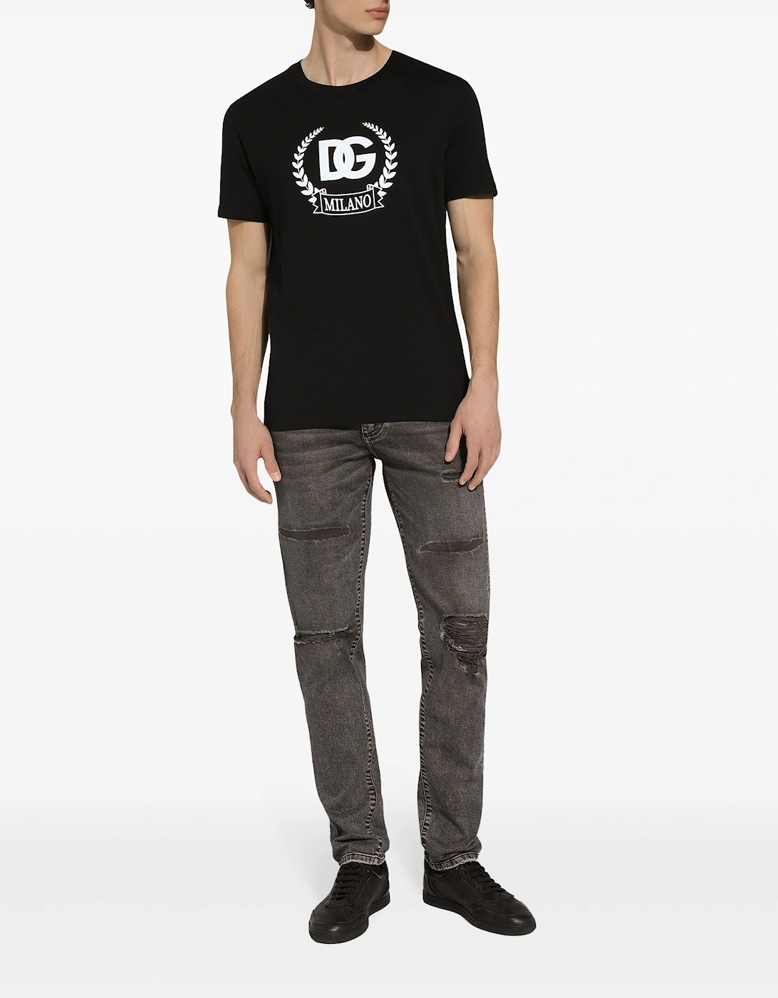 DG-print Stretch-cotton T-shirt Black