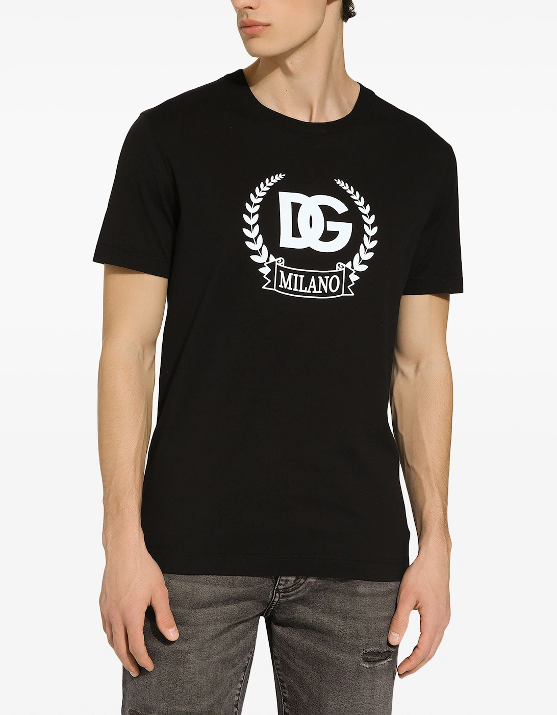 DG-print Stretch-cotton T-shirt Black