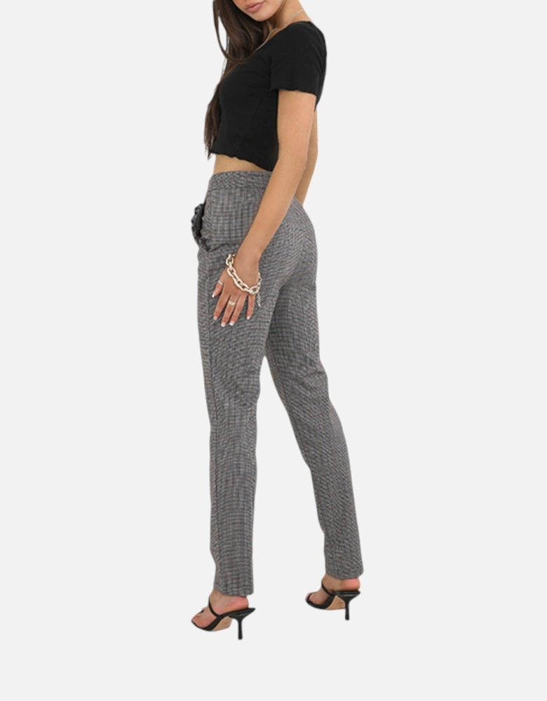 Womens Check Trousers Stretch Ladies Office Party Casual Slim Bottoms