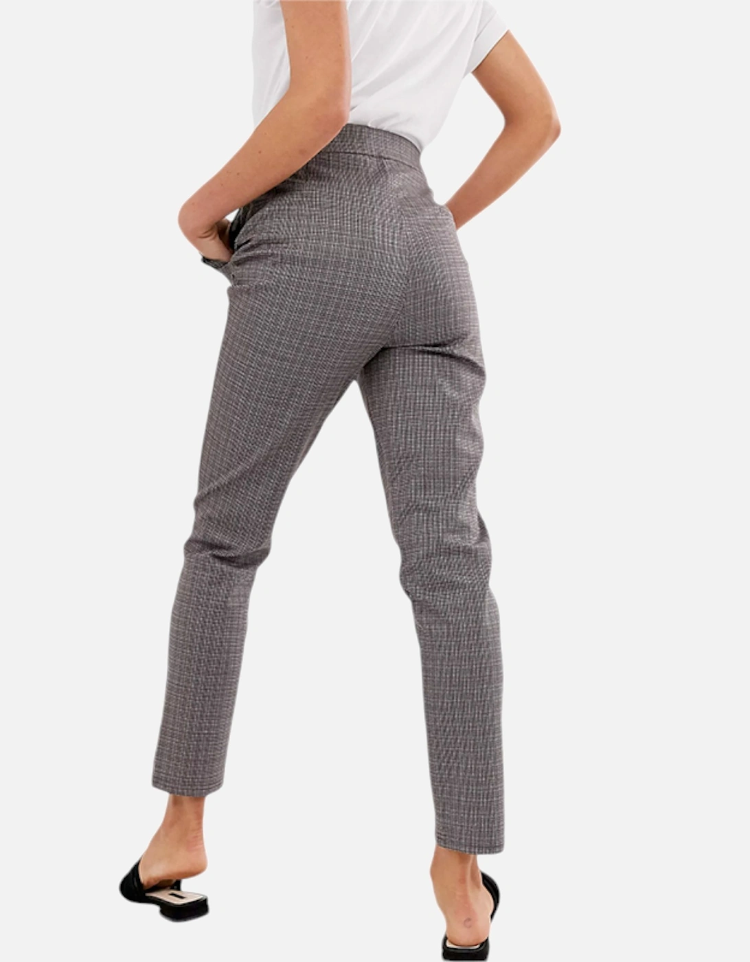 Womens Check Trousers Stretch Ladies Office Party Casual Slim Bottoms