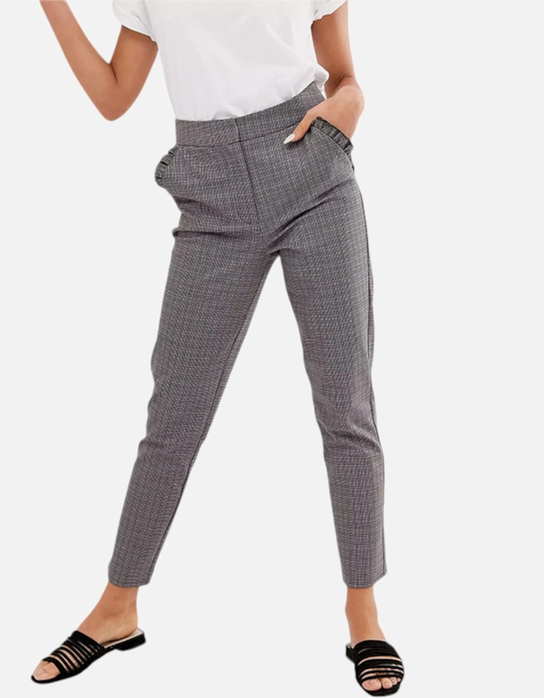 Womens Check Trousers Stretch Ladies Office Party Casual Slim Bottoms