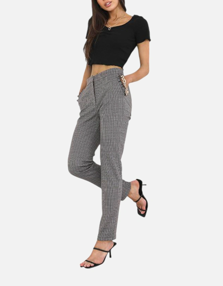 Womens Check Trousers Stretch Ladies Office Party Casual Slim Bottoms