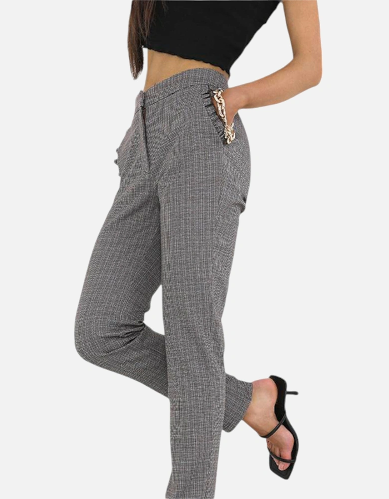 Womens Check Trousers Stretch Ladies Office Party Casual Slim Bottoms