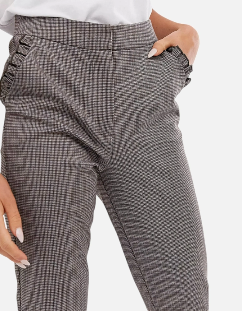 Womens Check Trousers Stretch Ladies Office Party Casual Slim Bottoms