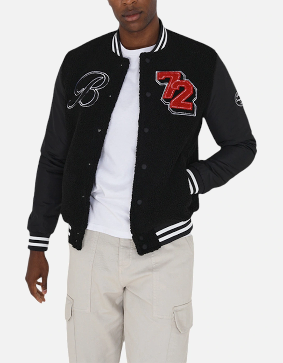 Men's BRAVE SOUL Mens Baseball Jacket Regular Fit Warm Classic Top Winter Sports Coat - Black - Size: 38/Regular