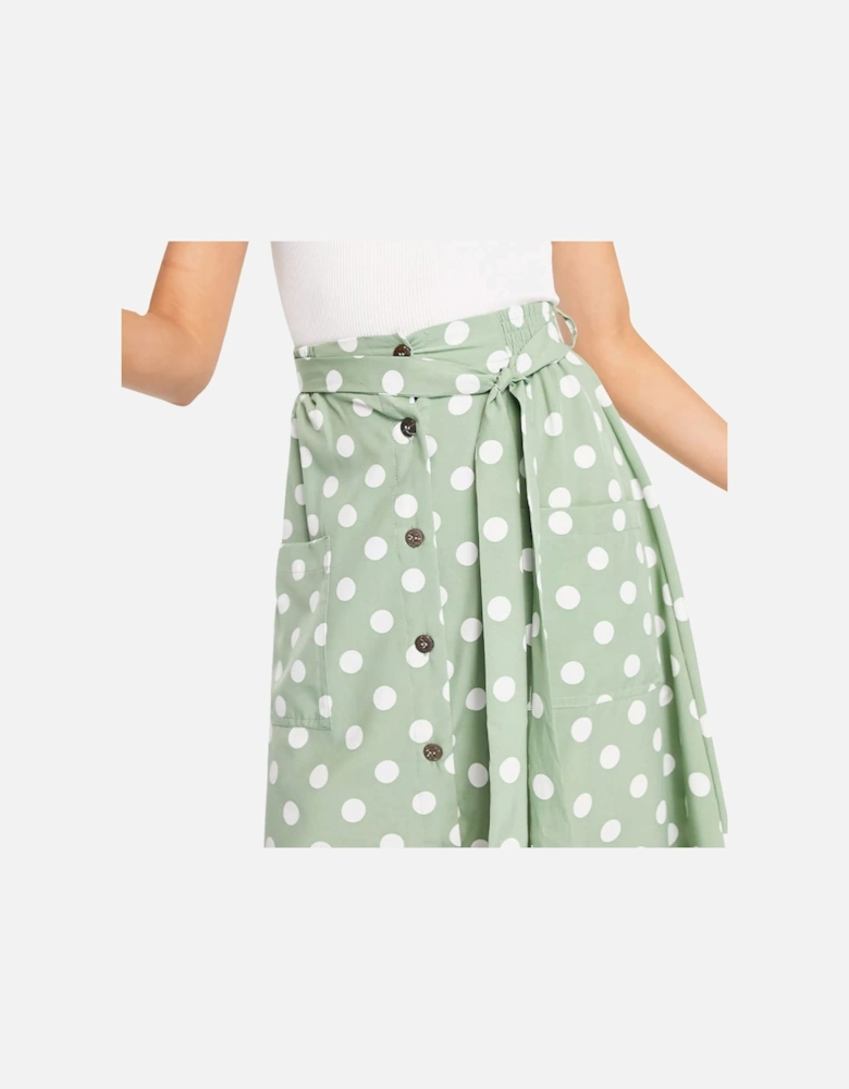 MORA Womens Midi Skirts Stretchy Ladies Polka Dot Print Casual Bottom