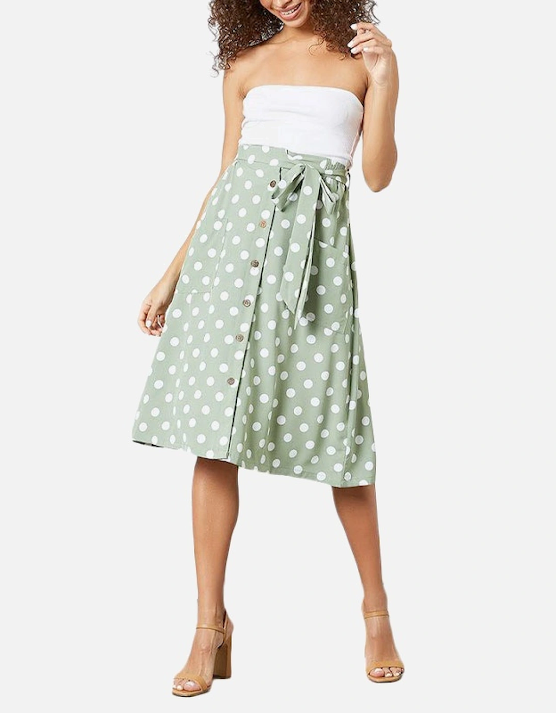 MORA Womens Midi Skirts Stretchy Ladies Polka Dot Print Casual Bottom