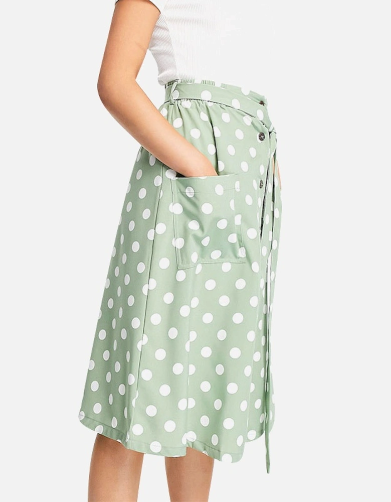 MORA Womens Midi Skirts Stretchy Ladies Polka Dot Print Casual Bottom