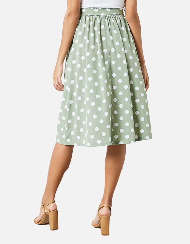 MORA Womens Midi Skirts Stretchy Ladies Polka Dot Print Casual Bottom