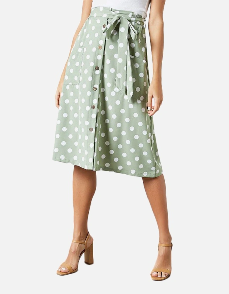 MORA Womens Midi Skirts Stretchy Ladies Polka Dot Print Casual Bottom