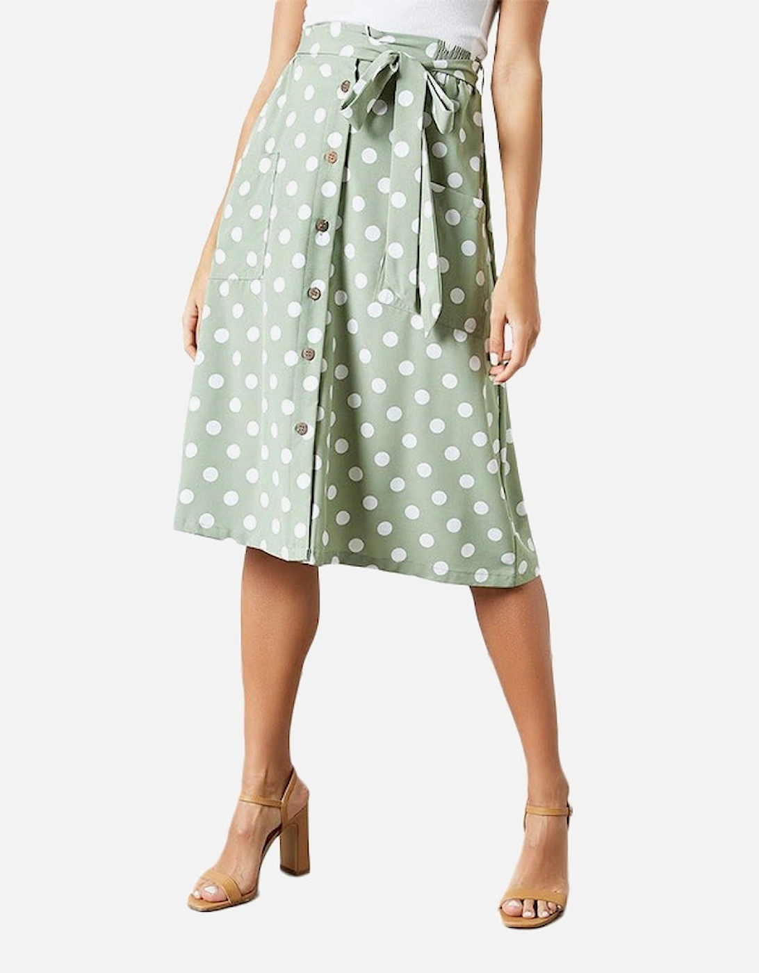 MORA Womens Midi Skirts Stretchy Ladies Polka Dot Print Casual Bottom, 10 of 9