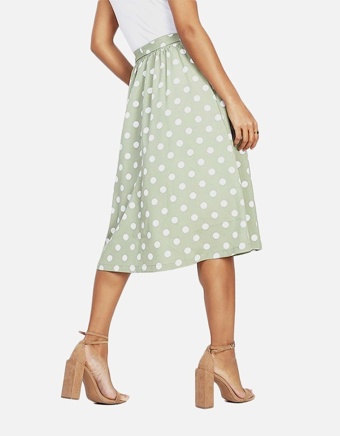 MORA Womens Midi Skirts Stretchy Ladies Polka Dot Print Casual Bottom