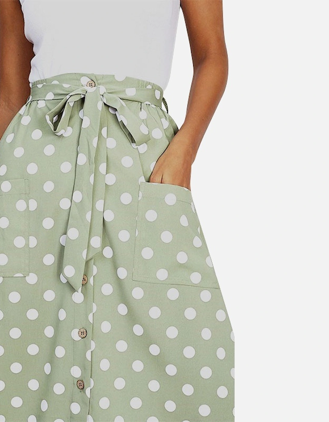 MORA Womens Midi Skirts Stretchy Ladies Polka Dot Print Casual Bottom