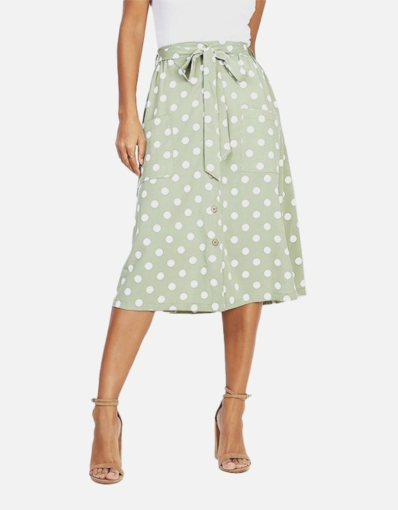 MORA Womens Midi Skirts Stretchy Ladies Polka Dot Print Casual Bottom