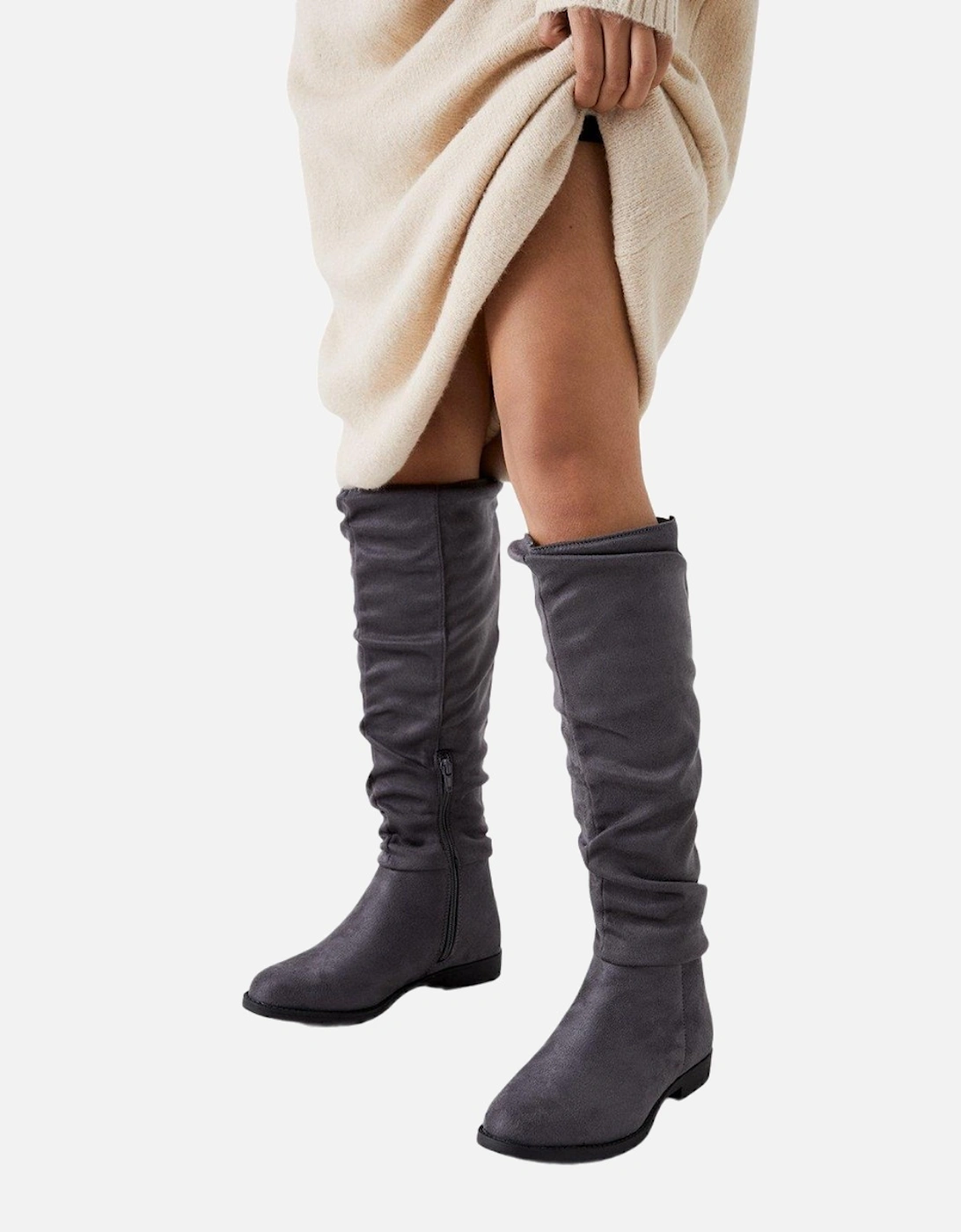 Womens/Ladies Karina Ruched Flat Knee-High Boots