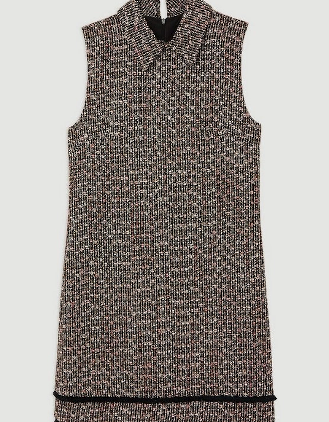 Wool Mix Boucle Tailored Collared Sleeveless Dress