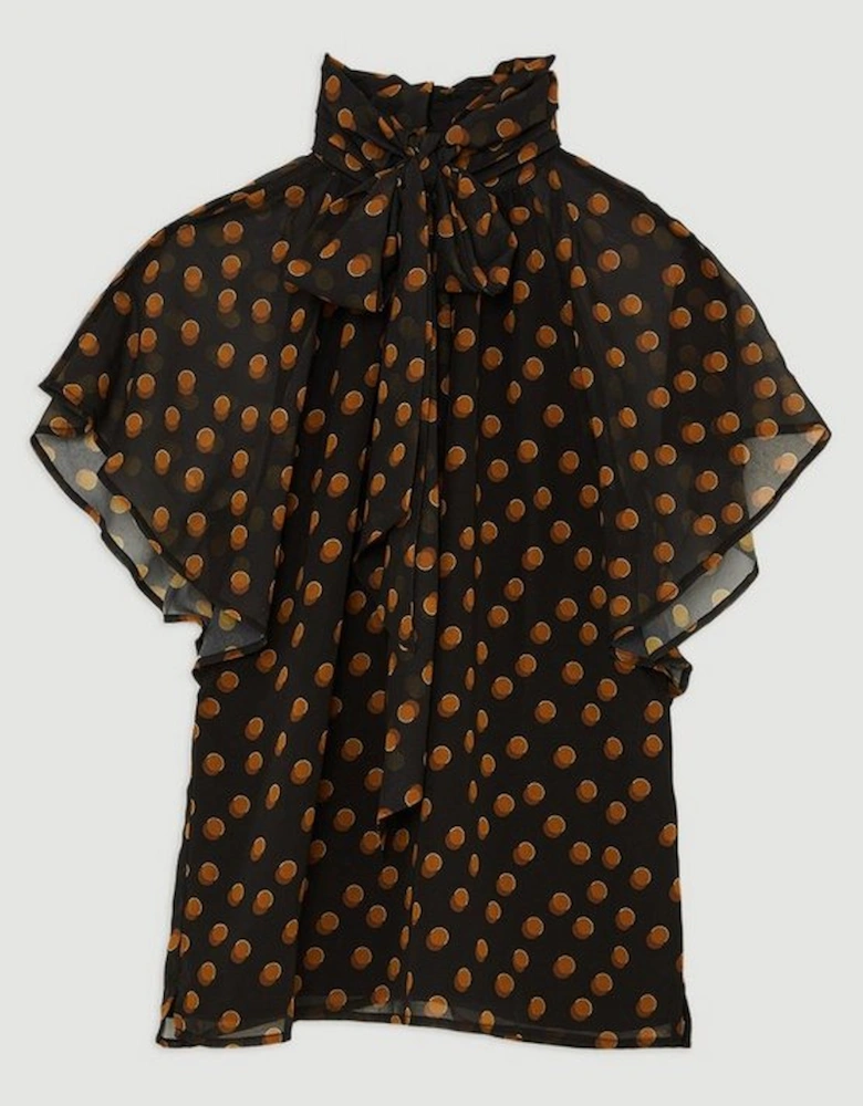 Georgette Spot Pussy Bow Tie Woven Blouse