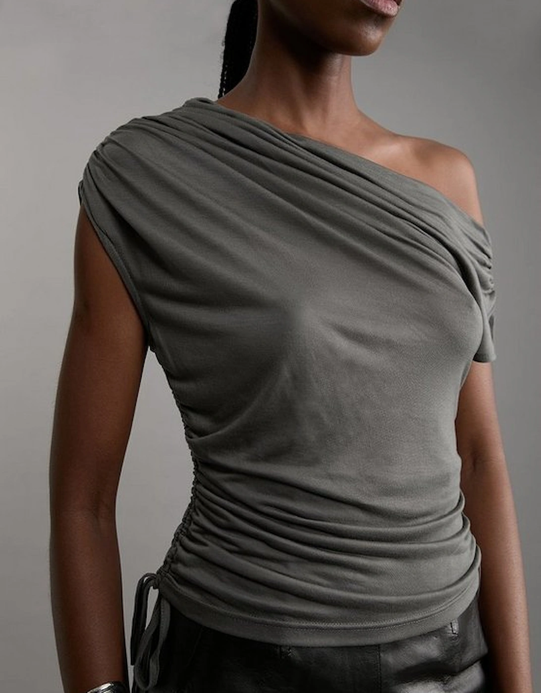 Premium Tencel Jersey Drape Detail One Shoulder Top