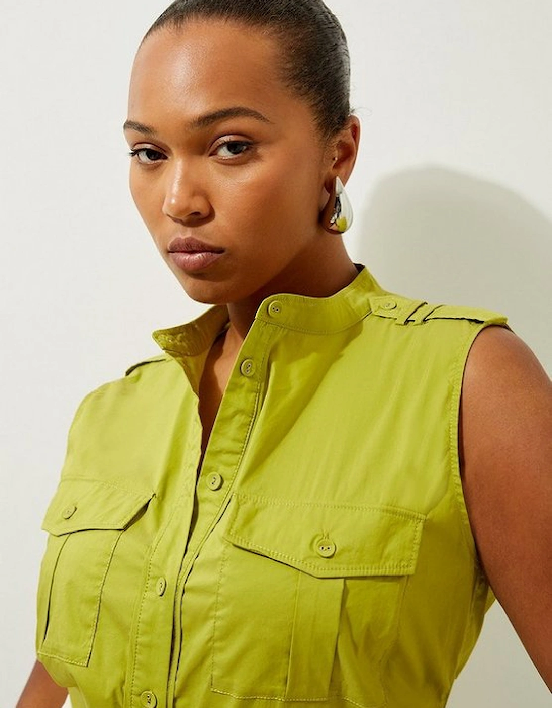 Plus Size Utility Poplin Pocket Shirt