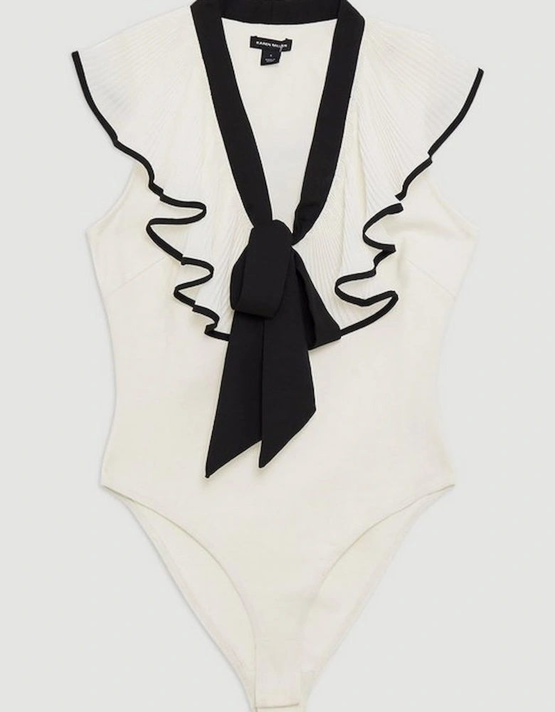 Ponte And Georgette Jersey Contrast Frill Detail Bodysuit