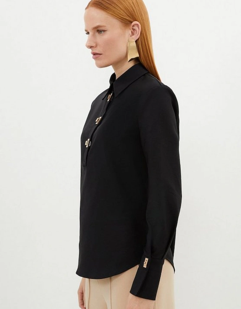 Techno Cotton Woven Shirt With Gold Clasp