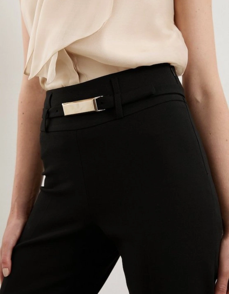 Compact Stretch High Waisted Belted Straight Leg Trousers